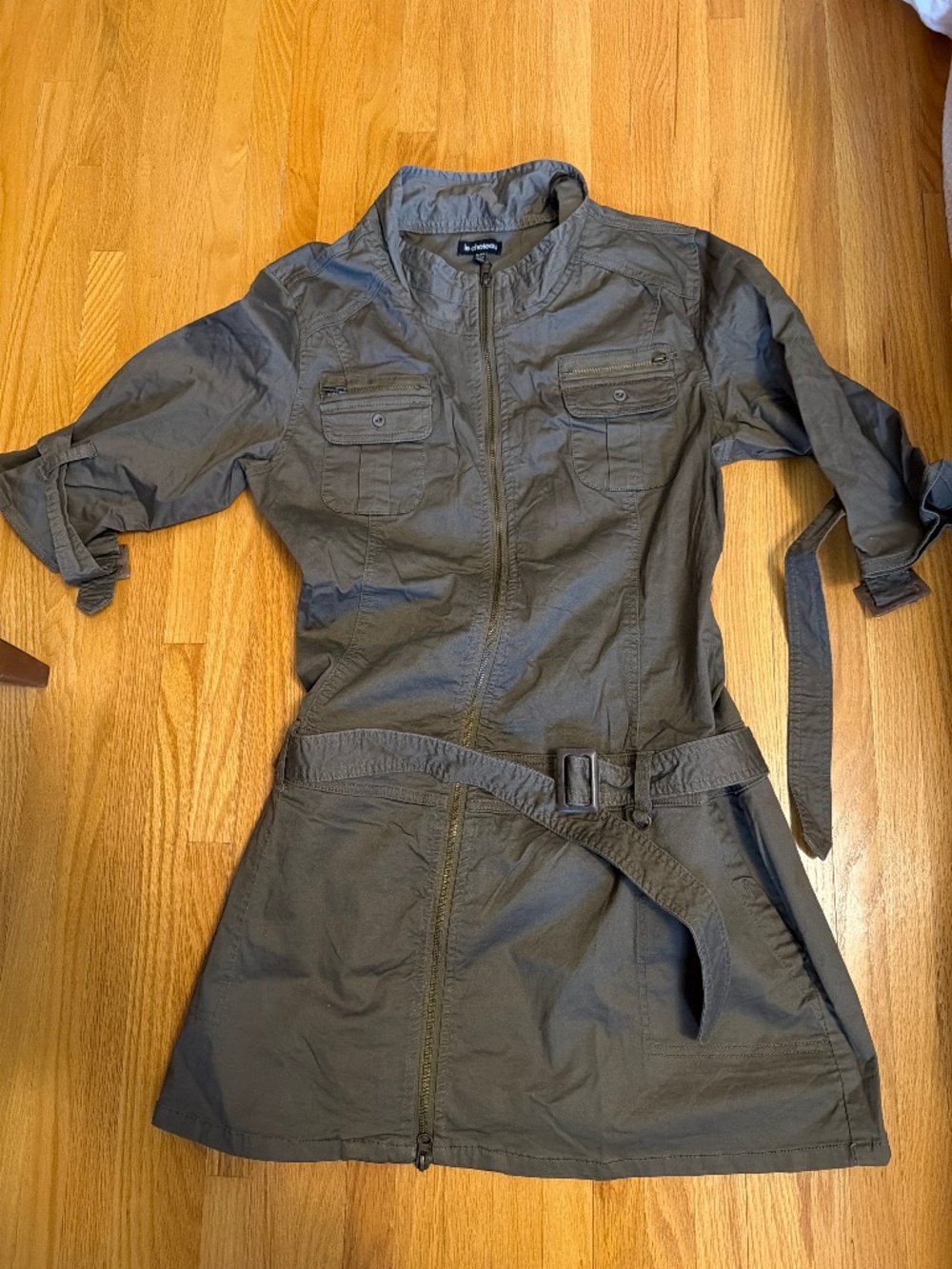 Olive Green zipper front stretch cotton cargo dress - size XL (fits like large)